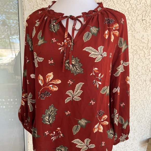 LOFT Tops - LOFT Red Floral Blouse